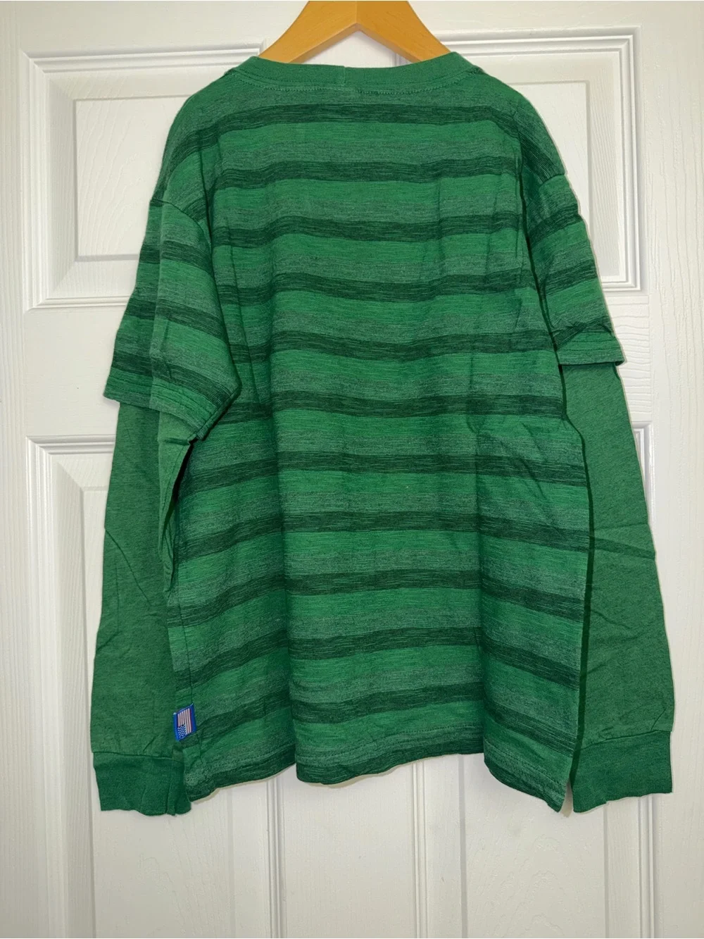 Charlie Rocket Green Striped Tee with Mustard Yellow Graphic